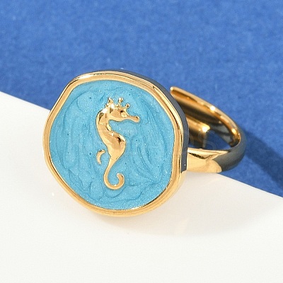 304 Stainless Steel Enamel Open Cuff Rings for Women RJEW-K301-06A-01-1