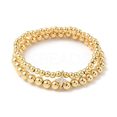 Brass Micro Pave Cubic Zirconia Round Beaded Multi-Strand Bracelets for Women BJEW-B148-02A-G-1
