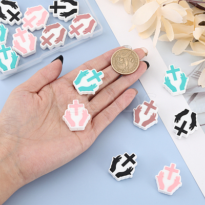 16Pcs 4 Colors Hand with Cross Silicone Beads SIL-GL0001-07-1