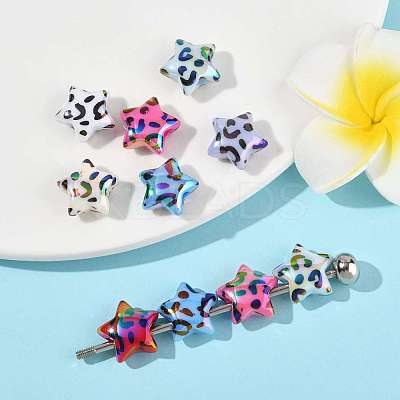 10Pcs UV Plating Opaque Rainbow Iridescent Acrylic Beads OACR-YW0005-03-1