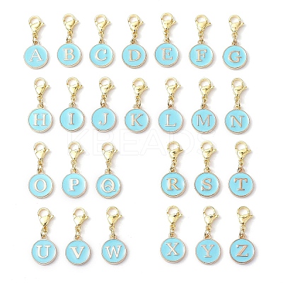 26Pcs Flat Round with Letter A~Z Alloy Enamel Pendant Decorations HJEW-JM02563-1