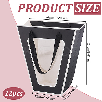 Trapezoid Paper Flower Gift Tote Bags with Plastic Visible Window ABAG-WH0045-25B-1