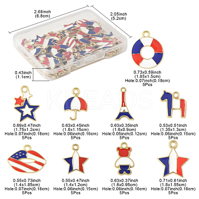 45Pcs 9 Styles Independence Day Alloy Enamel Pandants FIND-FS0004-09-1
