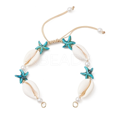 Natural Cowrie Shell & Starfish Dyed Synthetic Turquoise & Round Imitation Pearl Braided Bead Bracelet Making AJEW-JB01532-1