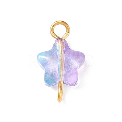 Star Glass Golden Tone Iron Connector Charms PALLOY-JF01732-1