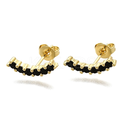 Black Cubic Zirconia Curved Bar Stud Earrings EJEW-G297-14G-1