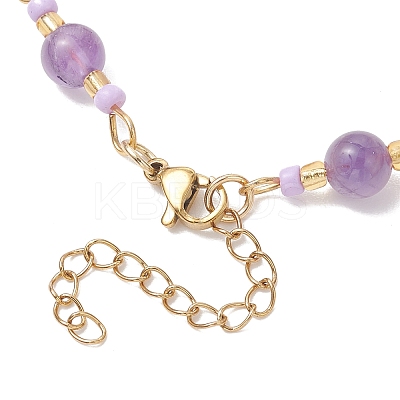 Synthetic Turquoise & Natural Amethyst & Howlite & Carnelian & Dyed Yellow Jade & Dyed Malaysia Jade Round and Glass Seed Beads Link Chain Bracelet Making AJEW-MZ00009-1