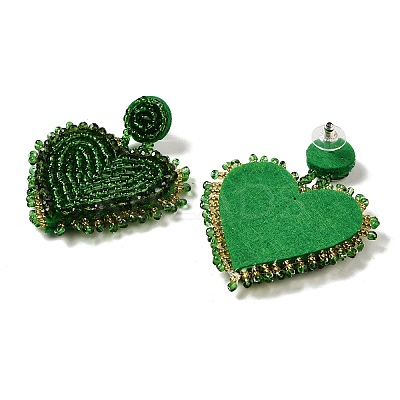 Saint Patrick's Day Glass Seed Beaded Dangle Stud Earrings EJEW-F327-01C-1