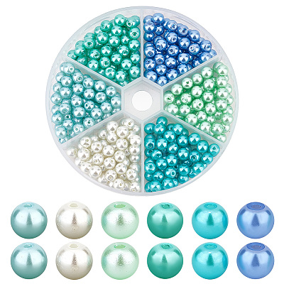 300Pcs 6 Colors Baking Paint Pearlized Glass Pearl Round Beads HY-AR0001-07-1
