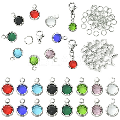 40Pcs 8 Colors 304 Stainless Steel Glass Pendant Decorations Kits STAS-YW0002-97-1