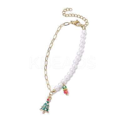 5Pcs 5 Styles Christmas Acrylic Imitated Pearl & Paperclip Chain Bracelets BJEW-JB10383-1