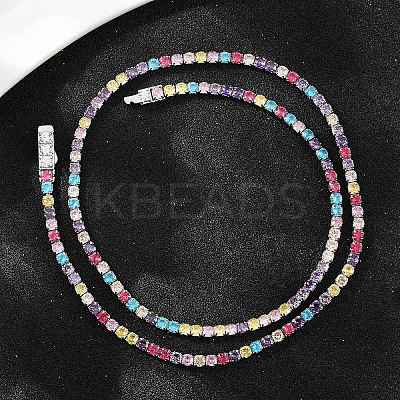 925 Sterling Silver Pave Colorful Cubic Zirconia Tennis Necklaces for Women NJEW-C096-01B-P01-1