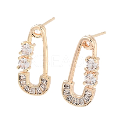 Safety Pins Shape Brass Stud Earrings EJEW-F332-04G-1