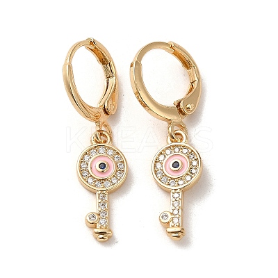 Key with Evil Eye Real 18K Gold Plated Brass Dangle Leverback Earrings EJEW-Q797-03G-02-1