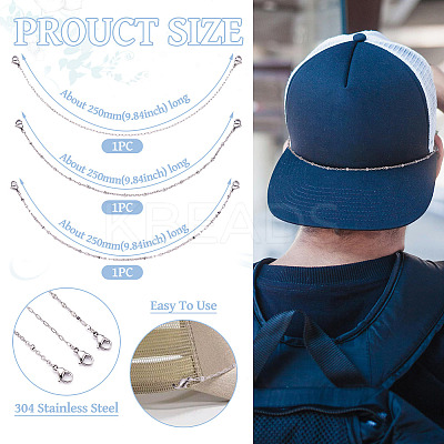 3Pcs 3 Styles 304 Stainless Steel Baseball Cap Chain Set AJEW-TA00027-1