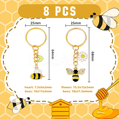 8Pcs 2 Style Alloy & Brass Enamel Keychains KEYC-DC0001-14-1