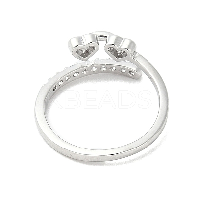 Heart Brass Micro Pave Cubic Zirconia Open Cuff Ring for Women RJEW-A040-01P-1