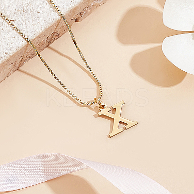 1pc Brass Chain & 304 Stainless Steel Letter Pendant Necklaces NJEW-LP0001-40C-G-1