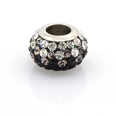 304 Stainless Steel Polymer Clay Rhinestone European Beads CPDL-J017-02-1