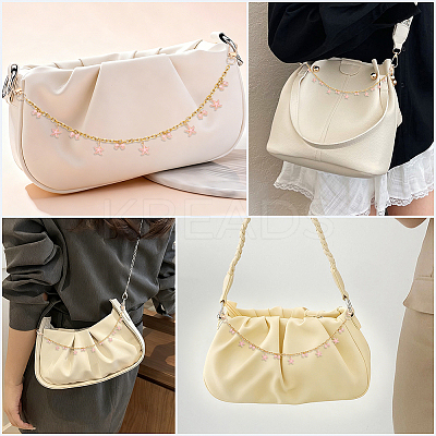 2Pcs Alloy Enamel Pink Bowknot Tassel 304 Stainless Steel Cable Chain Bag Decorative Chains AJEW-BBC0001-04-1
