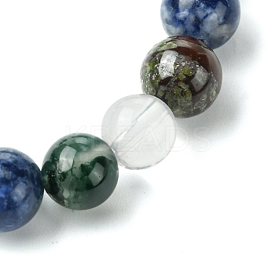 Natural Quartz Crystal &  Moss Agate & Dragon Blood Jasper & Sodalite Round Beaded Stretch Bracelets BJEW-JB10910-12-1