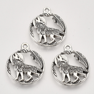 Tibetan Style Alloy Howling Wolf Pendants TIBEP-T009-07AS-RS-1