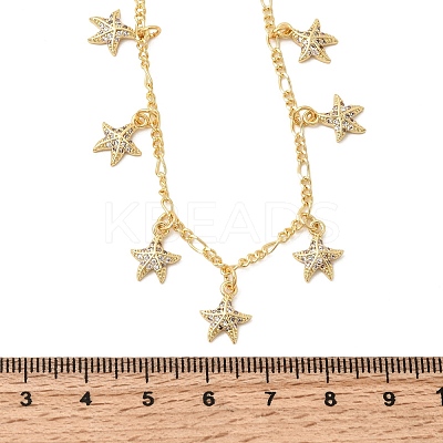 Brass Micro Pave Clear Cubic Zirconia Starfish Pendant Necklaces NJEW-B157-05G-1