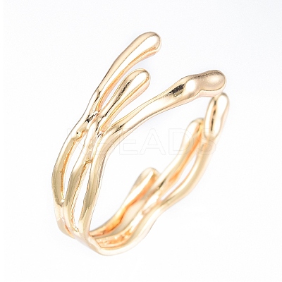 Brass Wave Open Cuff Ring for Women RJEW-T001-94G-1
