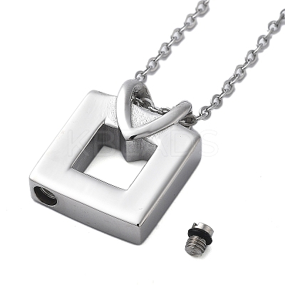 304 Stainless Steel Heart Square Urn Ashes Necklaces STAS-Z106-07P-1