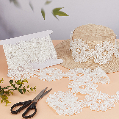 4 Yards Flower Polyester Embroidery Lace Ribbon OCOR-MA0001-41A-1