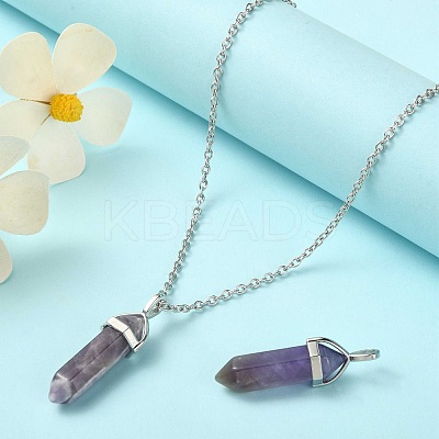 2Pcs Natural Amethyst Double Terminated Pointed Pendants G-YW0002-05B-1