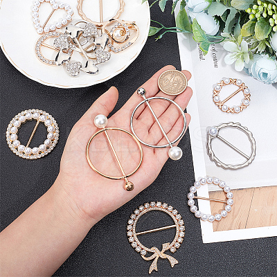 14Pcs 14 Style Alloy Resin Imitation Pearl Buckles JEWB-PH0001-21-1