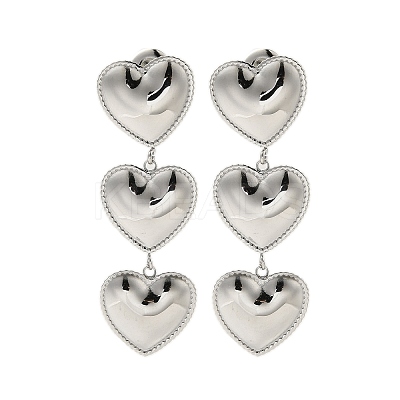 304 Stainless Steel Heart Dangle Stud Earrings for Women EJEW-U020-05P-1