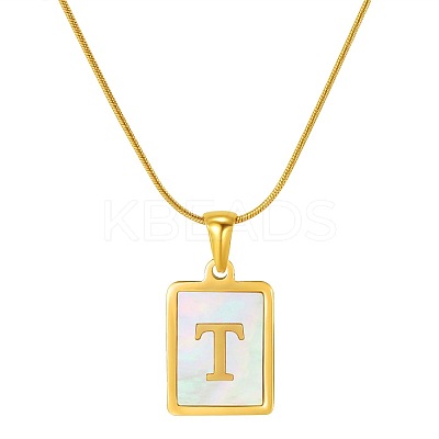 Stainless Steel Snake Bone Chain Alphabet Necklace with Shell Pendant WD3660-20-1