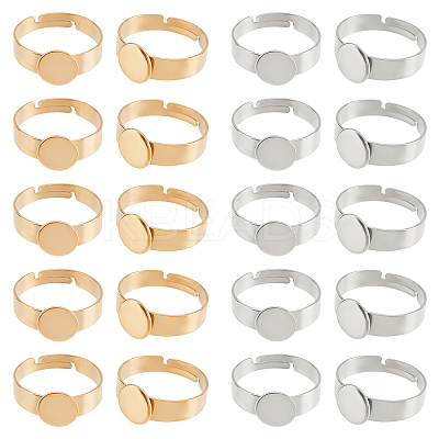 20Pcs 2 Colors Ion Plating(IP) Adjustable 304 Stainless Steel Finger Rings Components STAS-UN0032-61-1