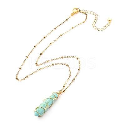 Double Pointed Synthetic Turquoise Pendant Necklace NJEW-JN03720-01-1