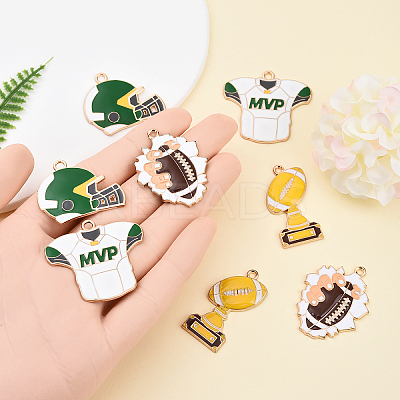 8Pcs 4 Styles Rugby Theme Alloy Enamel Pendants ENAM-YW0004-63-1