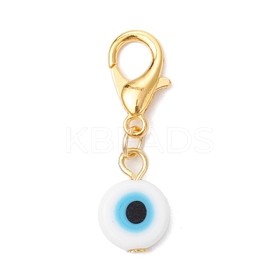 10Pcs Flat Round Handmade Evil Eye Lampwork Pendant Decorations HJEW-JM03489-04-1