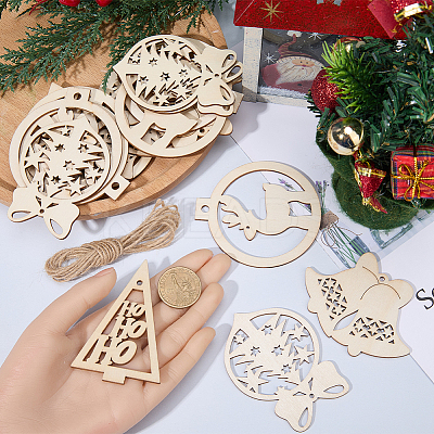 4 Sets 4 Styles Christmas Unfinished Wood Pendant Decorations WOOD-SC0001-87-1