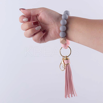 1Pcs Silicone Round Beaded Keychain Wristlet AJEW-CL0001-11C-1