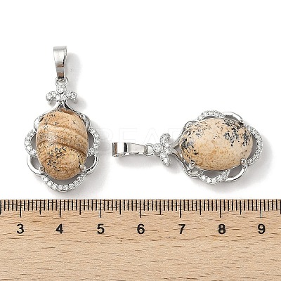 Natural Picture Jasper Oval Pendants G-NH0025-15P-14-1