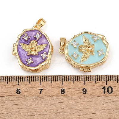 Brass Micro Pave Clear Cubic Zirconia Locket Pendants KK-P335-07G-1