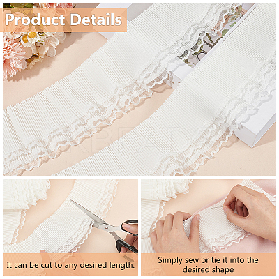 5 yards Double Layer Polyester Pleated Lace Ribbon OCOR-FG0002-12B-1