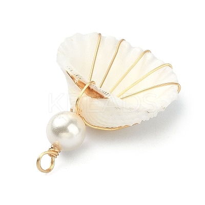 Natural Shell Copper Wire Wrapped Pendants PALLOY-TA00078-02-1