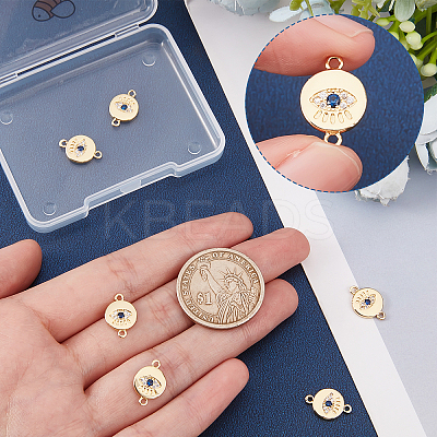 Brass Micro Pave Clear & Royal Blue Cubic Zirconia Connector Charms KK-BBC0002-62-1