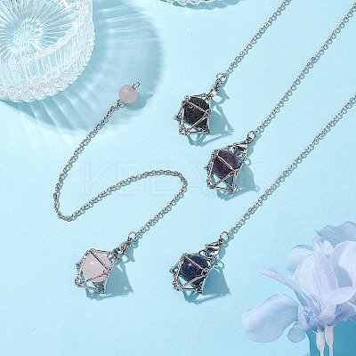 Brass Pouch Gemstone Round Beads Dowsing Pendulums PALLOY-JF02504-1