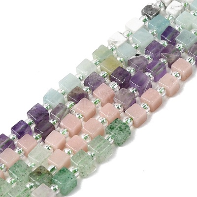 Natural Green Strawberry Quartz & Pink Opal & Southern Jade & Flower Amazonite & Amethyst & Howlite Beads Strands G-H333-03L-1