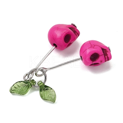 6Pcs 6 Colors Dyed Synthetic Turquoise Skull Cherry Pendants PALLOY-JF04110-1