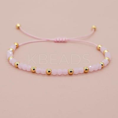 Glass & Brass Round Beads Braided Bead Bracelets RD6595-4-1