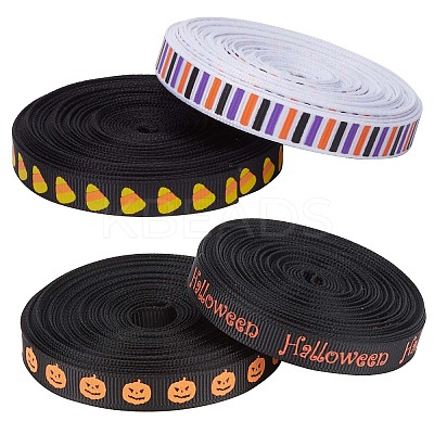 4 Rolls 4 Styles Halloween Theme Polyester Ribbon OCOR-GF0002-62-1
